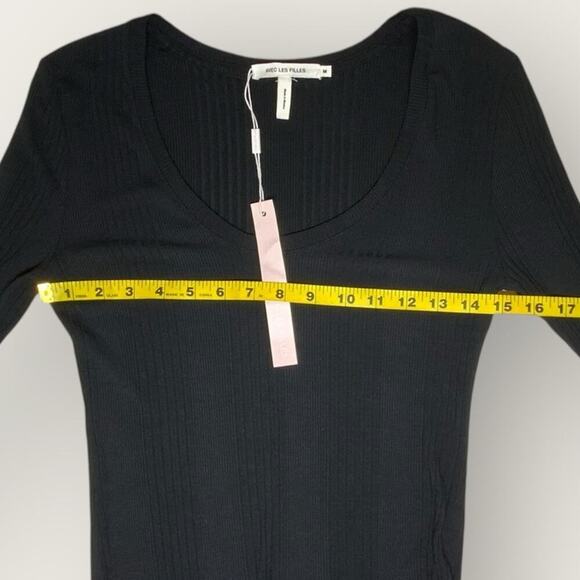 NWT | Avec Les Filles | Ribbed Scoop Neck Long Sleeve Top | Black | Medium - Picture 8 of 11
